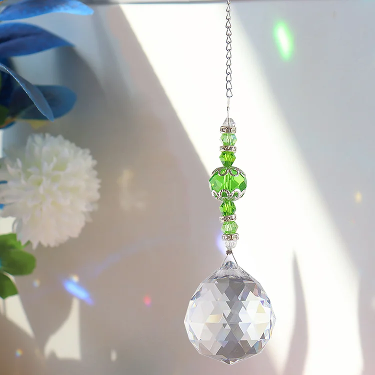 Transparent Ball Crystal Light Catching Jewelry Hangable for Living Room (Green)