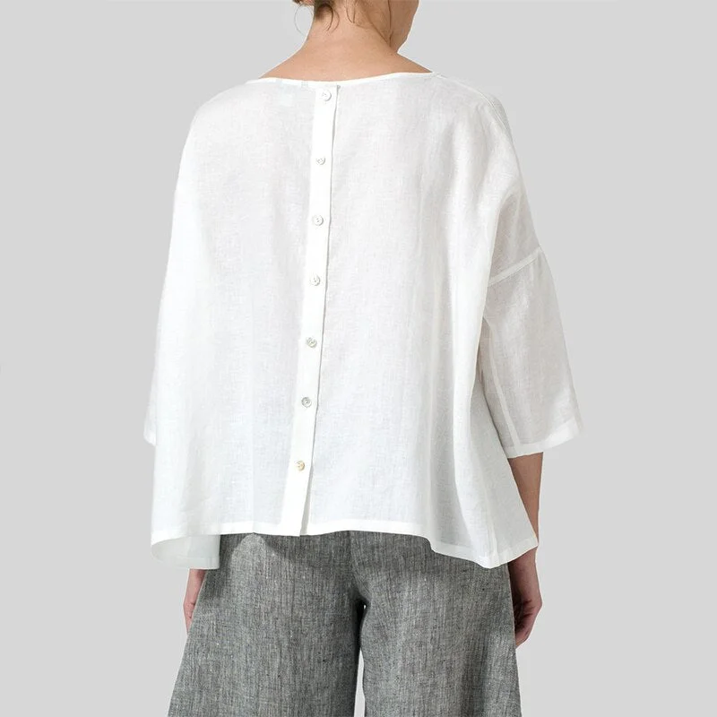 ZANZEA Women Elegant Blouse Summer O Neck 3/4 Sleeve Work Shirt Casual Chemise Solid Buttons Blusas  Loose Tops Robe