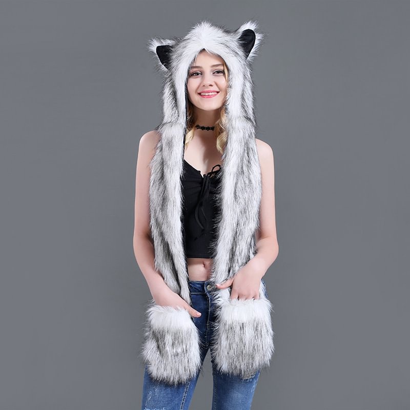 3 In 1 Furry Animal Hat Scarf Gloves