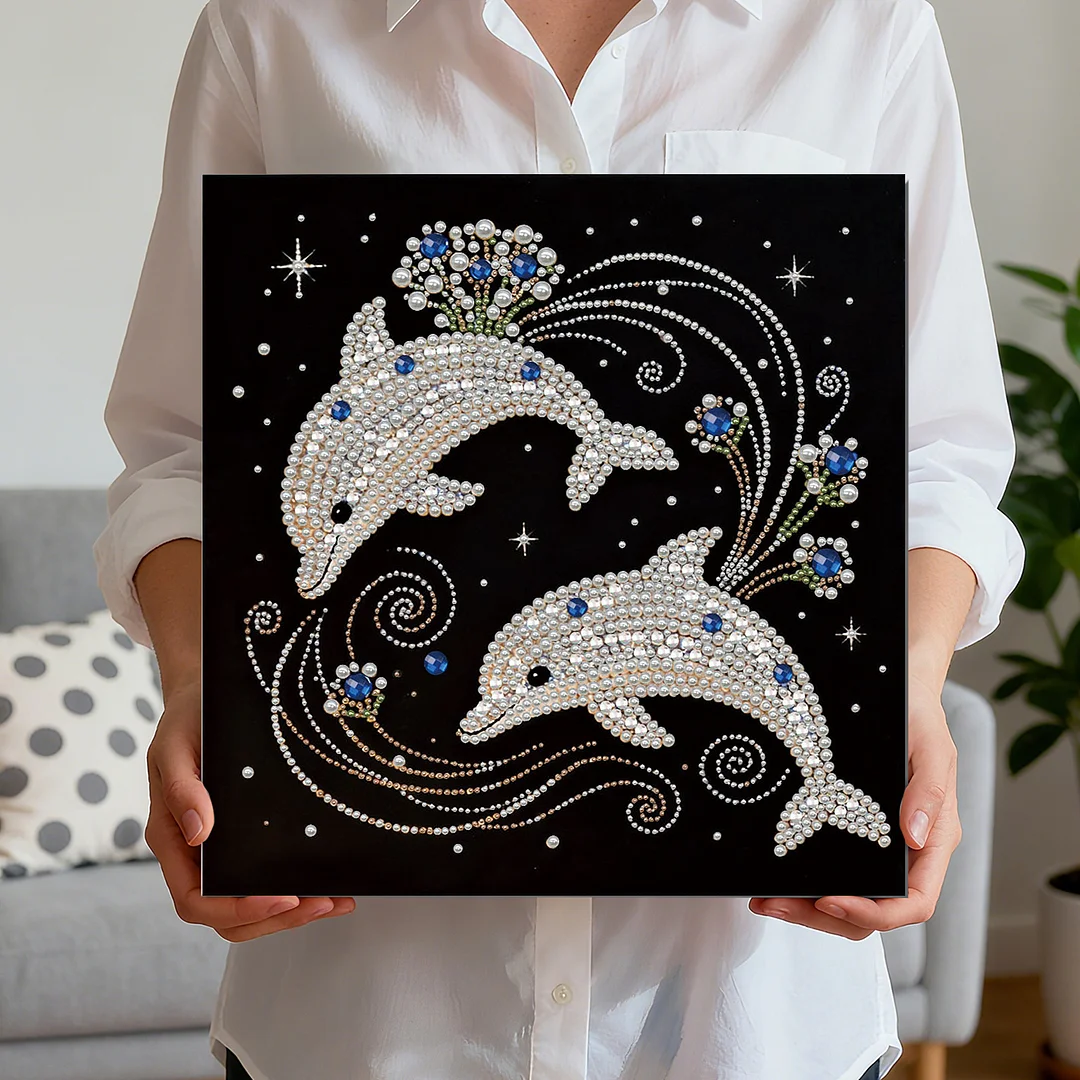 Dolphins DIY Pearl Art Diamond Painting With Frame 30x30cm for Adults Home Decor