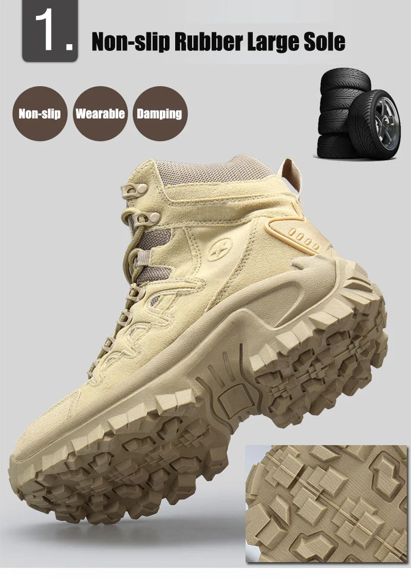 Men Military Combat Boots Waterproof Non-Slip Hiking Boots Anti ...