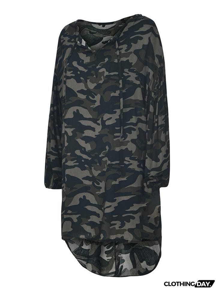 Plus Size Front Tie Details Camouflage Shirt