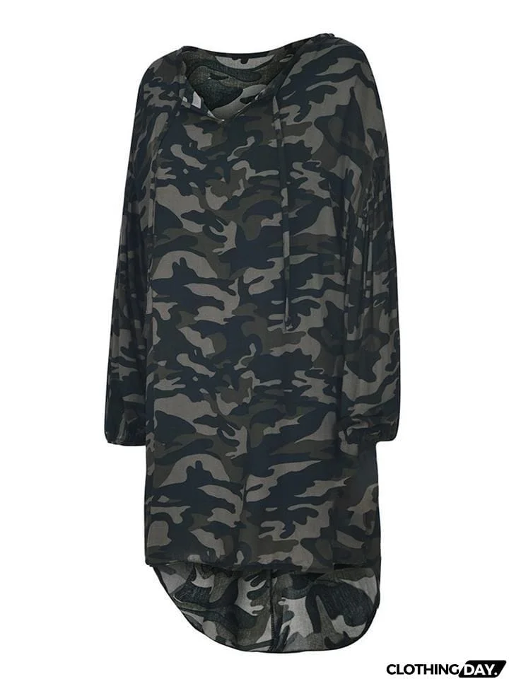 Plus Size Front Tie Details Camouflage Shirt