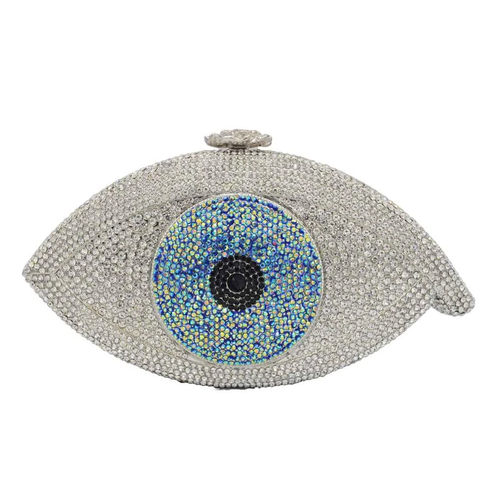 Blue Evil eye bag Women clutch bag silver evening bag femme pochette bag luxury Crystal day Clutch bling party purse SC023