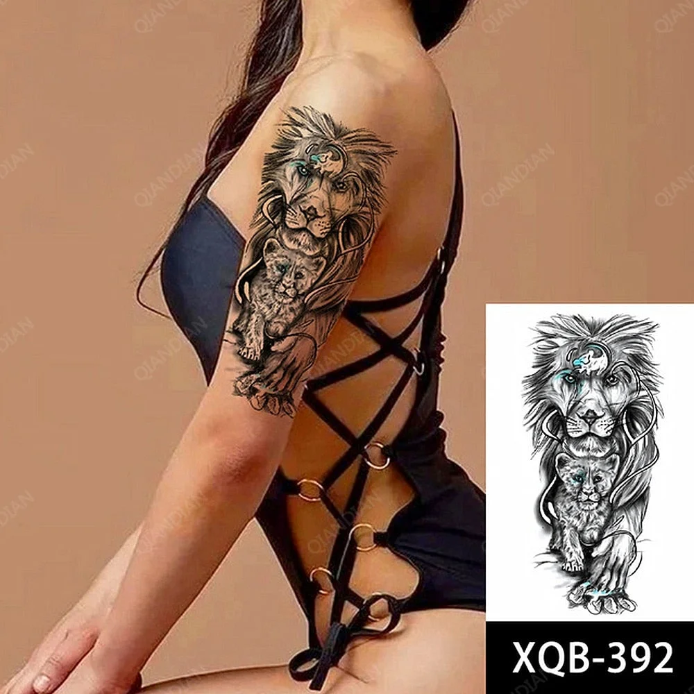 1pc Animal Lion Women Waterproof Temporary Tattoos Fake Stickers Arm Sun Art Black Cross Jesus 3D Praying Fashion Decoration