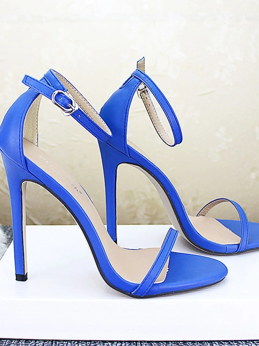 Solid Color T Strap Peep Toe Beach High Heels Casual Sandals