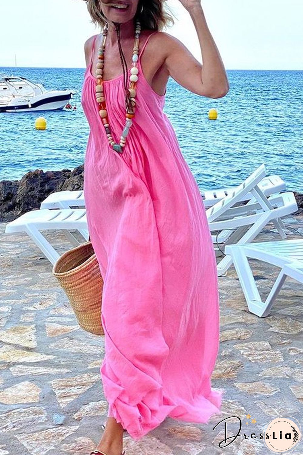 Vacation Chiffon Solid Color Sling Dress