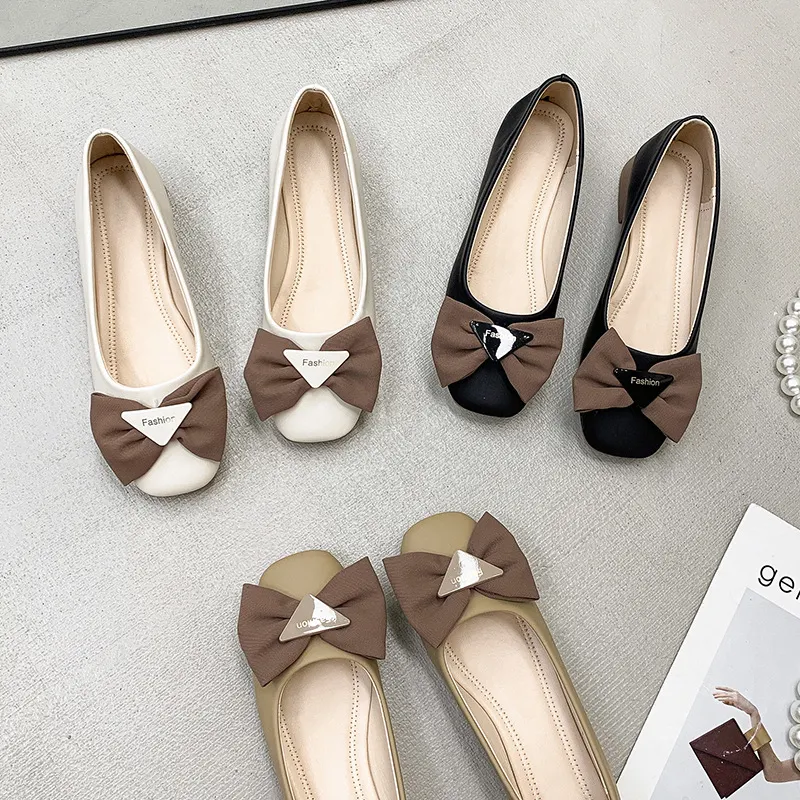 Breakj Breakj Single-Shoe Women's One-Legged Shallow Women's Shoes 2025 Autumn New Evening Wind French Bow Bean Shoes