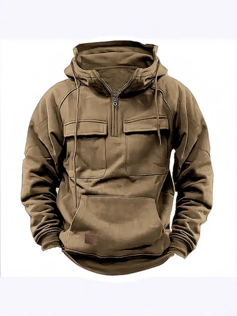 Nigikala Nigikala And Autumn New Men's Hooded Solid Color Sweater Youth Sports Multi-Pocket Coat