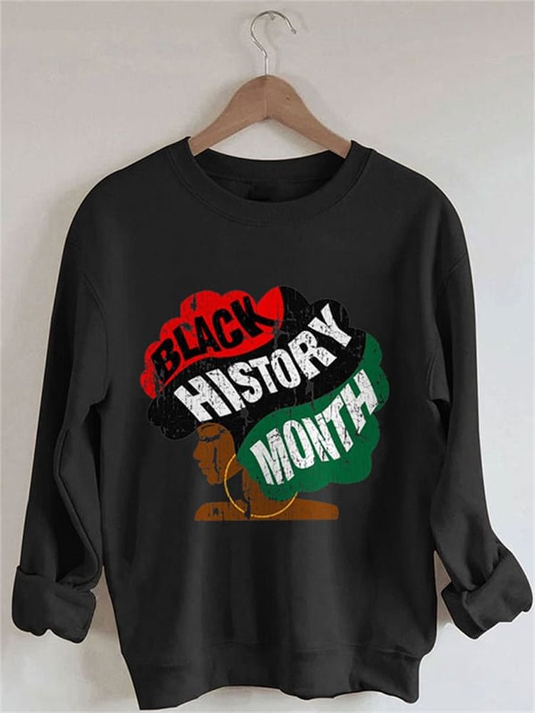 VChics Black History Month Afro Print Casual Sweatshirt