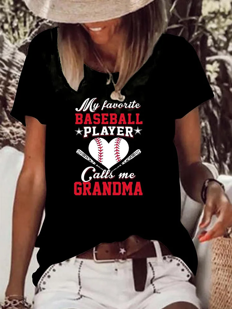 Grandma Baseball Raw Hem Tee-Annaletters