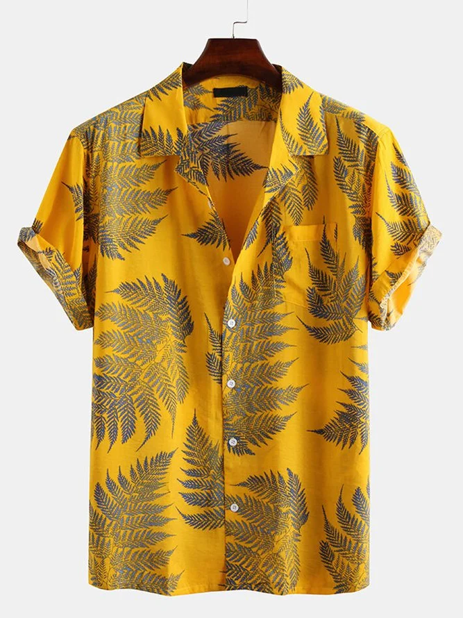 Men's hawaiian Casual shirt short sleeve lapel beach shirt