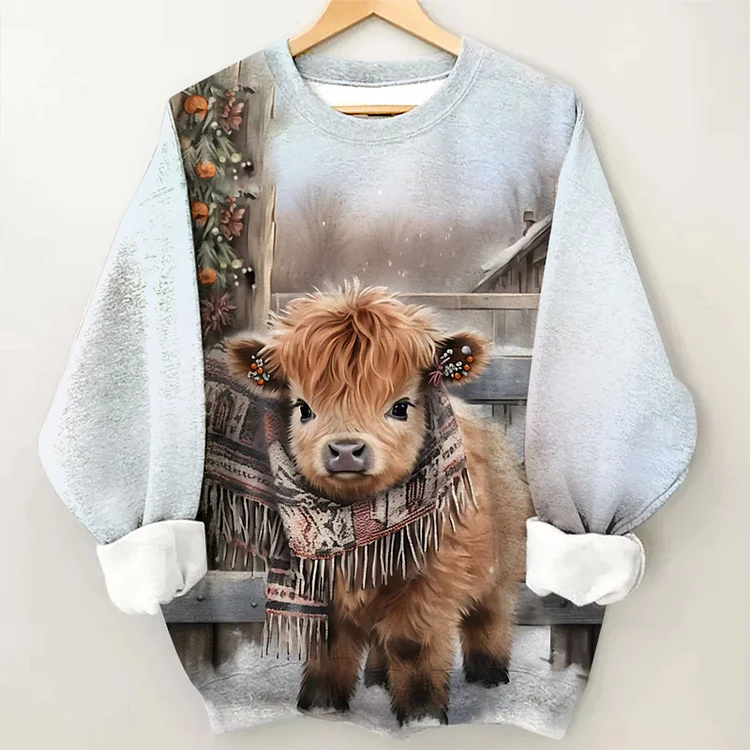 Women's Winter Highland Cow Casual Sweatshirt socialshop