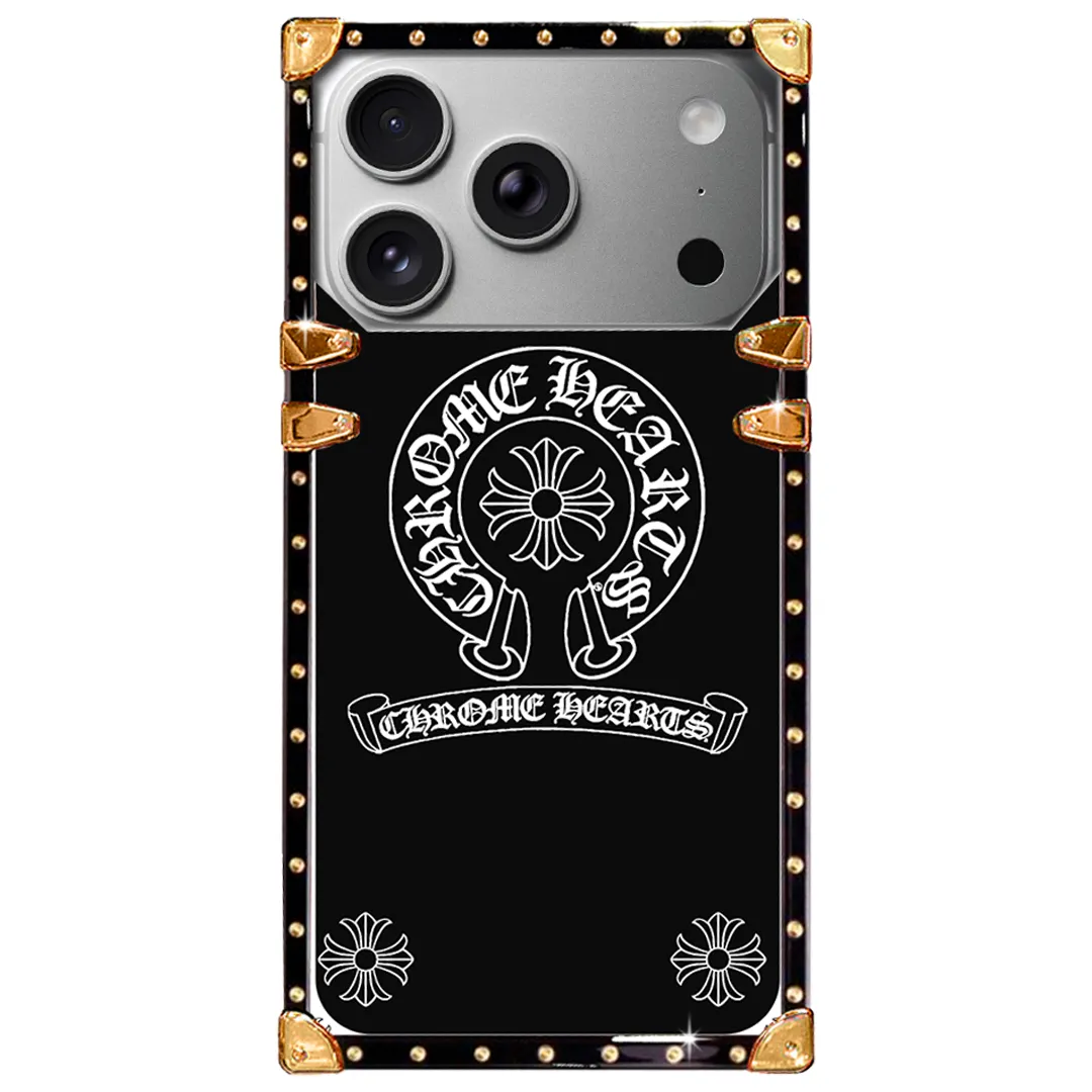 Chrome Hearts Gothic Trunk Case | Luxury Gold-Studded Designer Phone Cover for Your Daily OOTD