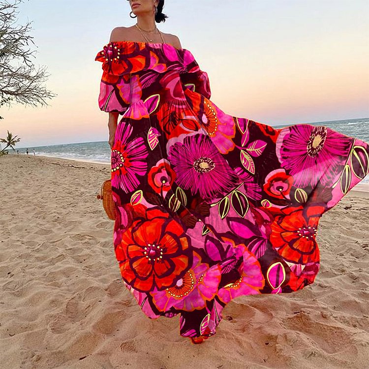 Comstylish Floral-Print Ruffled Maxi Dress