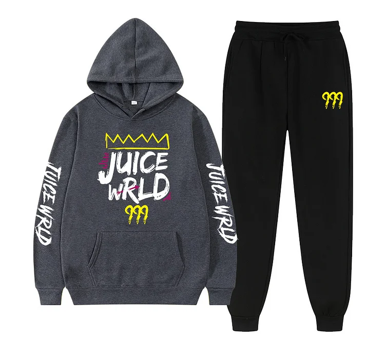 Juice Wrld Hoodies Sweatshirt Hooded Hip Hop Casual Hoodie Sweatpants Set at Hiphopee