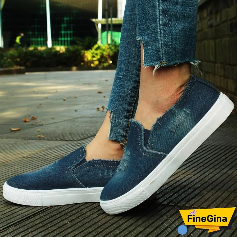 Women Denim Canvas Casual Platform Breathable Footwear Classic Loafers A Pedal Lazy Sneakers Shoes