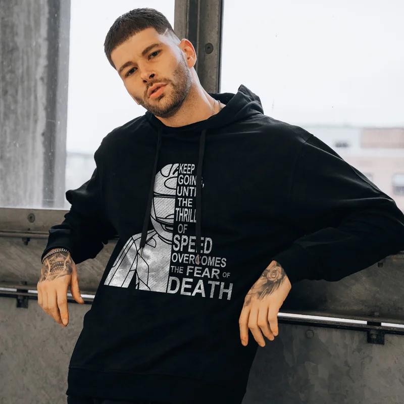 UPRANDY Men's Keep Going Until The Thrill Of Speed Printed Black Hoodie -  UPRANDY