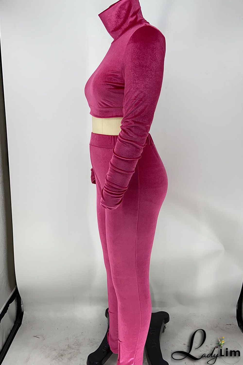 Red Sexy Solid Patchwork Turtleneck Long Sleeve Two Pieces