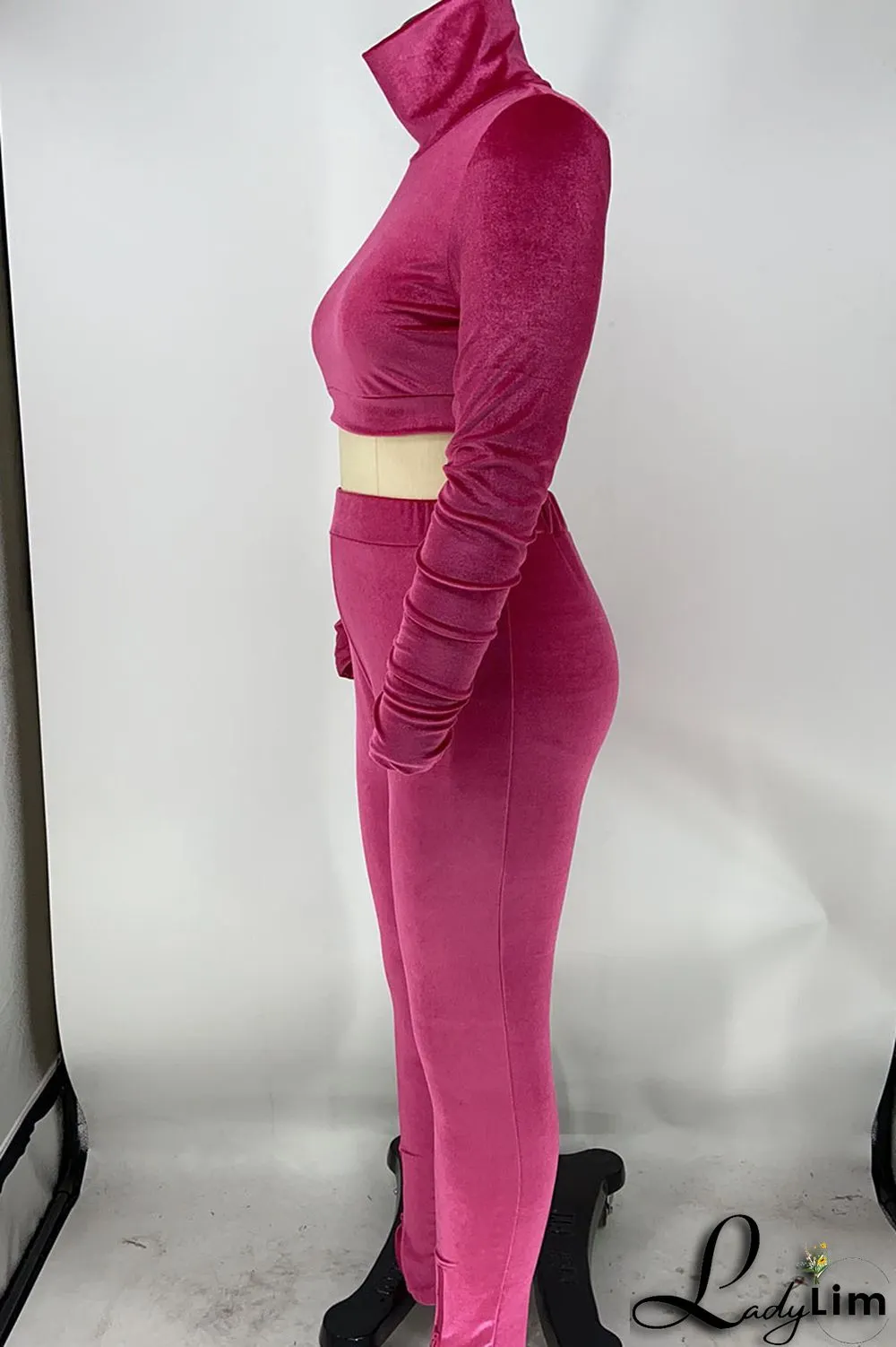 Red Sexy Solid Patchwork Turtleneck Long Sleeve Two Pieces