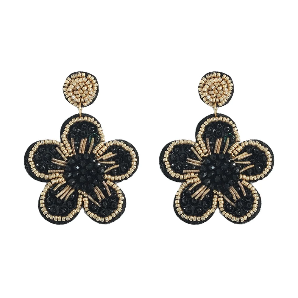 Dvacaman Bohemian Colourful Weave Beaded Flower Statement Drop Earrings Women Ethnic Handmade Seed Beads Dangle Earrings Jewelry