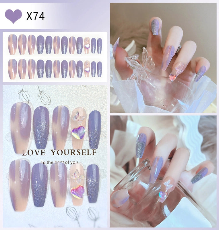 Cute Sweet Color Block Flower ABS Press-on Nails 1 Set