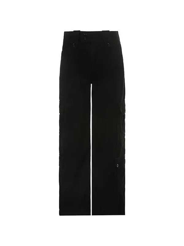 Buttoned Straight Leg Cargo Jeans
