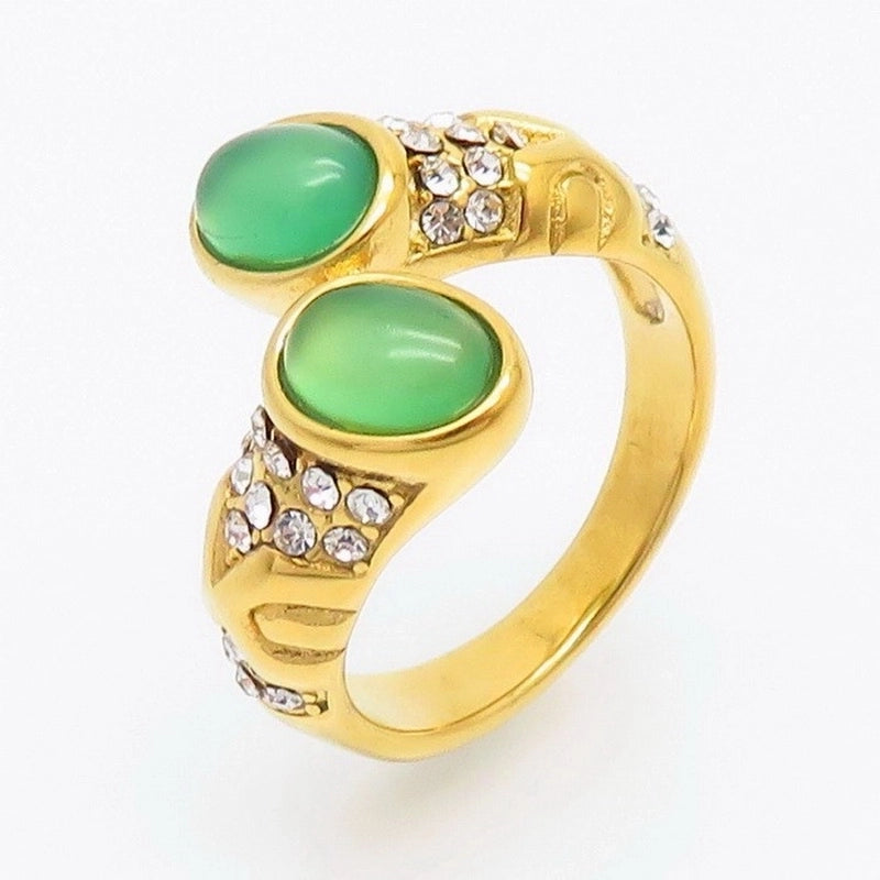 Minimalist Round Titanium Steel Rhinestones 18K Gold Plated Inlay Rings