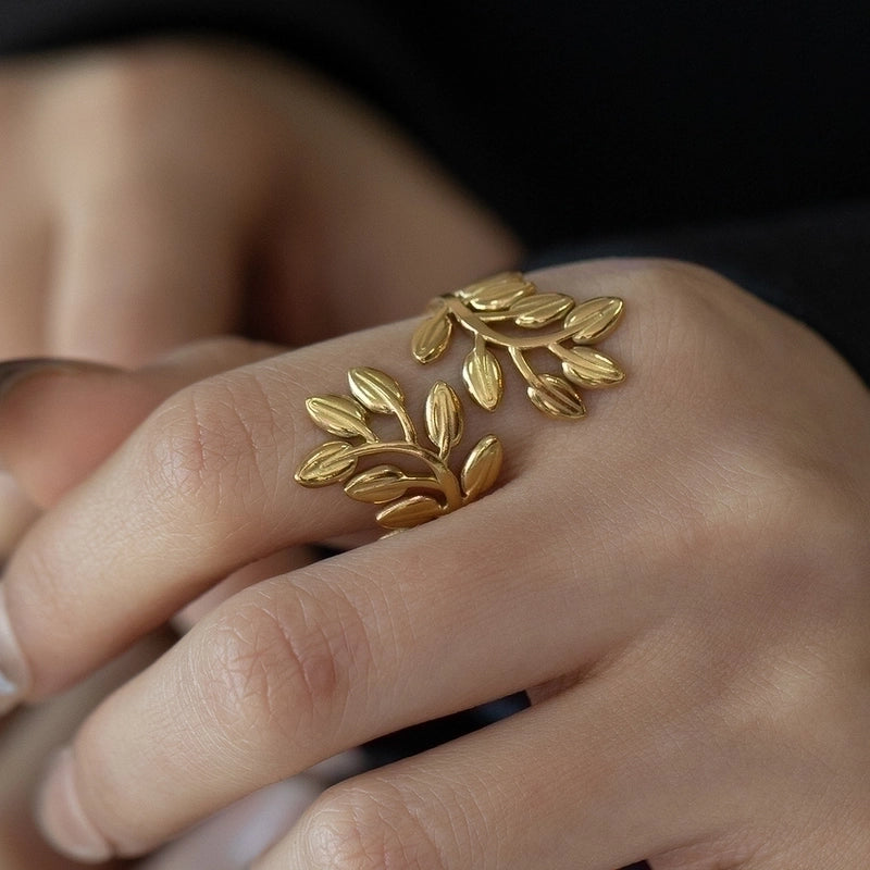 Vintage Style Leaf Stainless Steel Rings