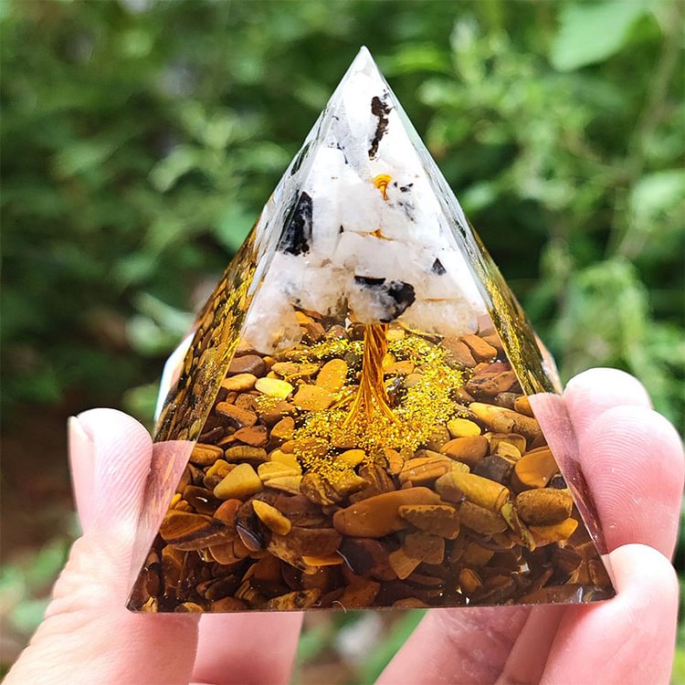 Moonstone with Tiger Eye Tree Of Life Orgone Pyramid