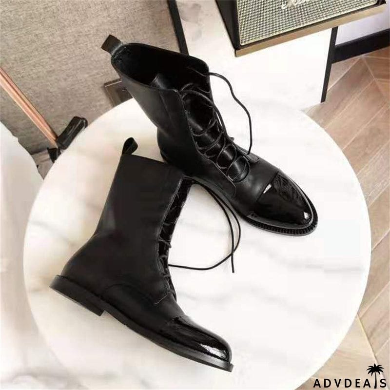 Women's British Style Lace-up Round Toe Punk Boots