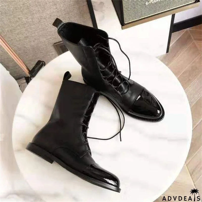 Women's British Style Lace-up Round Toe Punk Boots