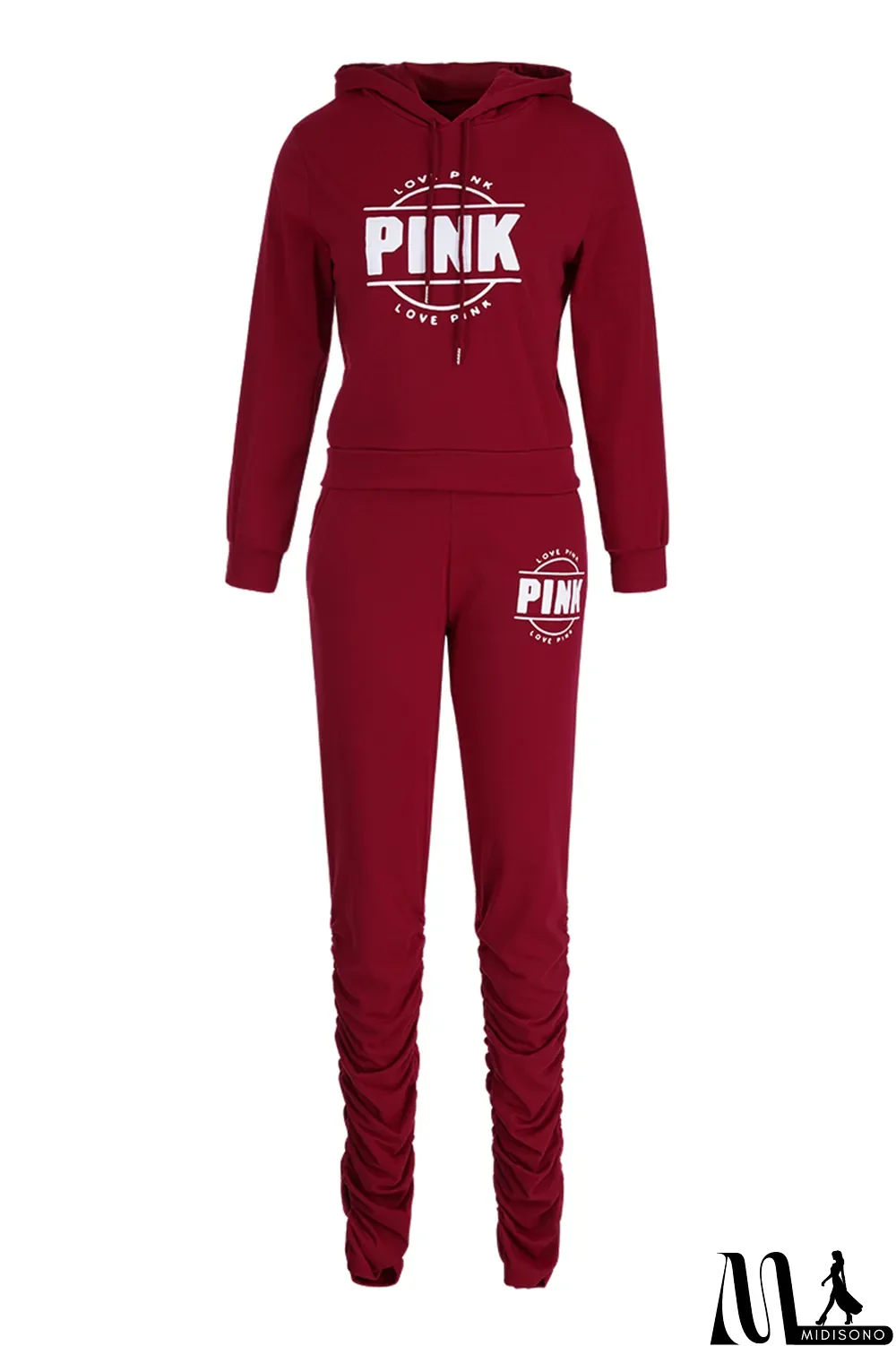 MidiSono - Red Fashion Casual Letter Print Fold Hooded Collar Long Sleeve Two Pieces