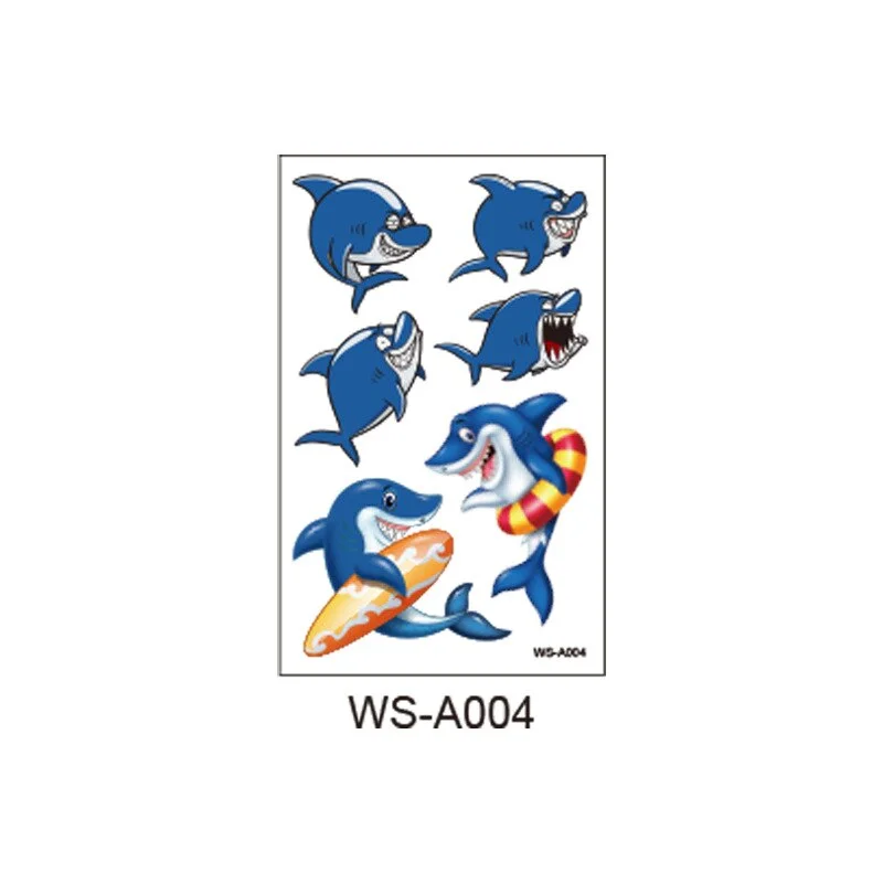 10 kinds Cartoon Shark Tattoo Children Cute Makeup Temporary Body Stickers Blue Fish Disposable tatouage temporaire
