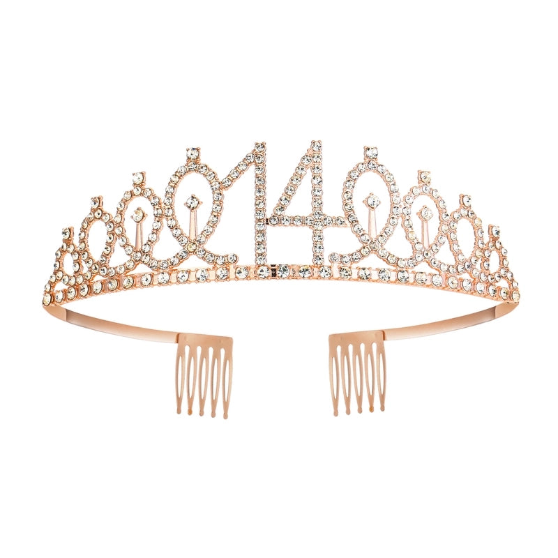 Women’s IG Style Shiny Number Crown Alloy Hollow Out Inlay Rhinestones Crown