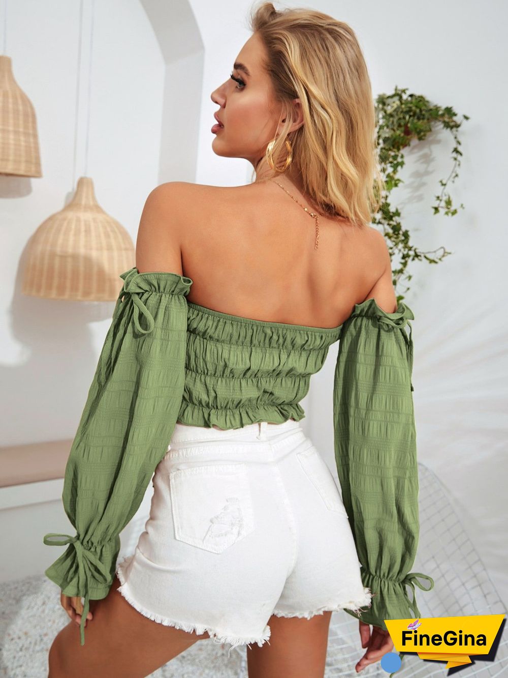 Chic Casual Women Blouses New Solid Color Sexy Navel Fungus Edge Slim Fit Folds Wrap Chest Full Flared Sleeve T-shirt