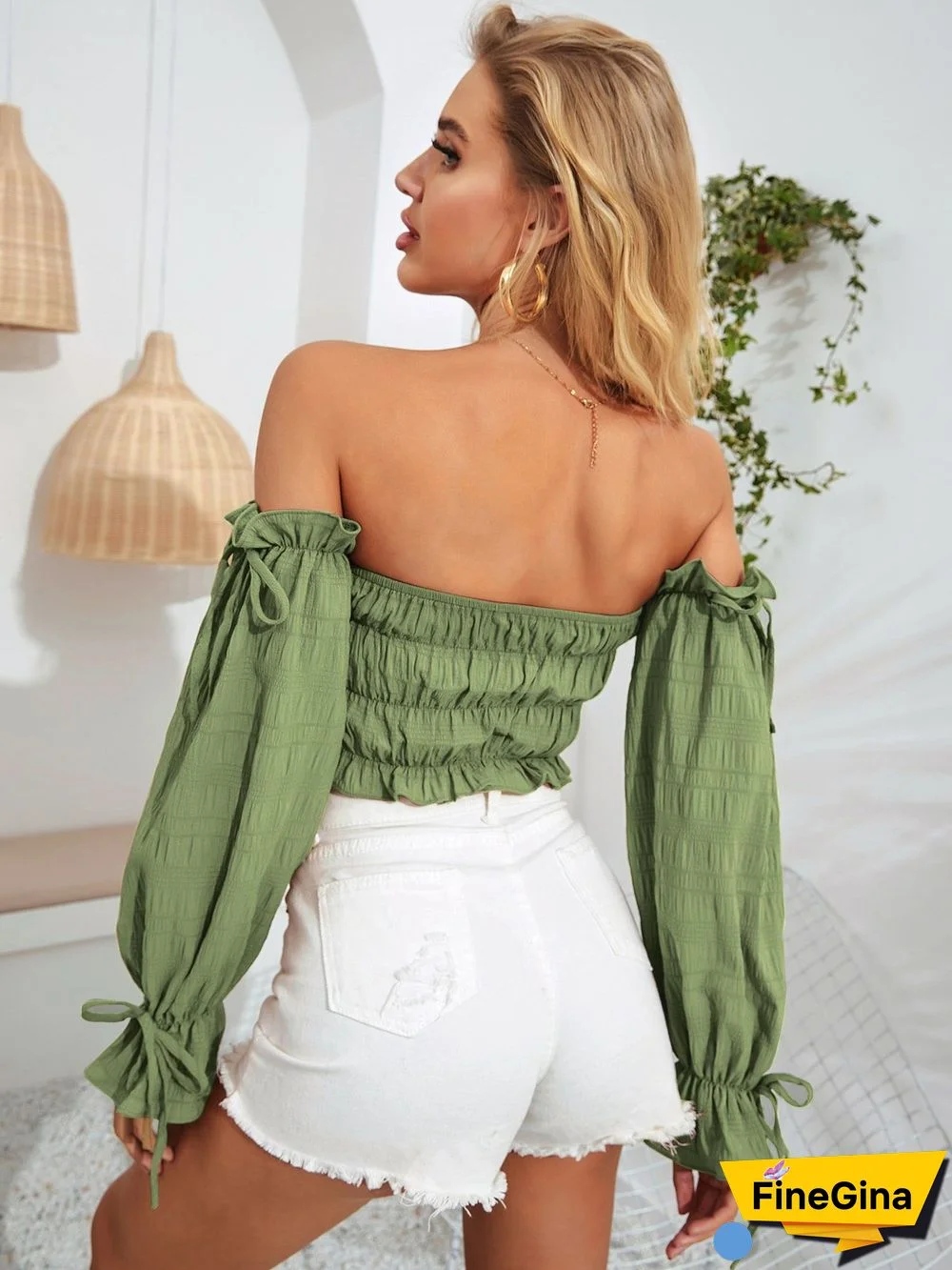 Chic Casual Women Blouses New Solid Color Sexy Navel Fungus Edge Slim Fit Folds Wrap Chest Full Flared Sleeve T-shirt