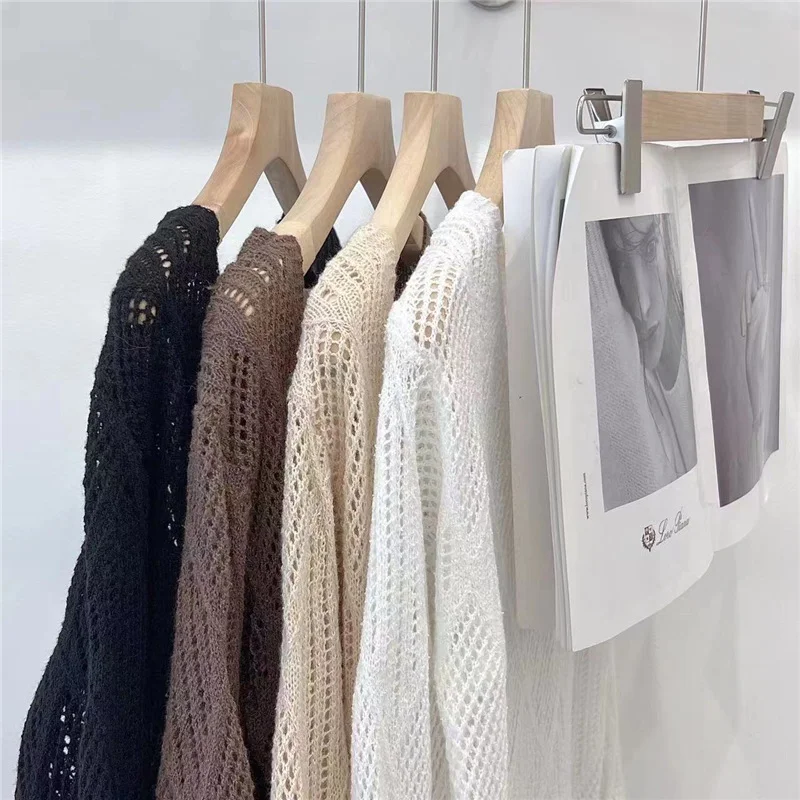 Ueong Ueong Autumn Winter New Design Sense In Long Temperament Smock Skirt Korean Hollow Out Knitting Hook Flower Dress Female