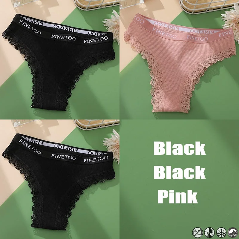 3PCS/Set Cotton Panties Brazilian Style Women Underwear Lace Sexy Lingerie for Female Underpants Thong Panties Briefs Intimates