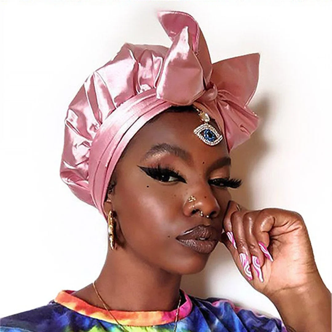 Solid Color Head Wrap With Satin-Lined(Pink)-AW1805