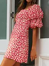 Floral Printed Puff Sleeves Mini Dresses