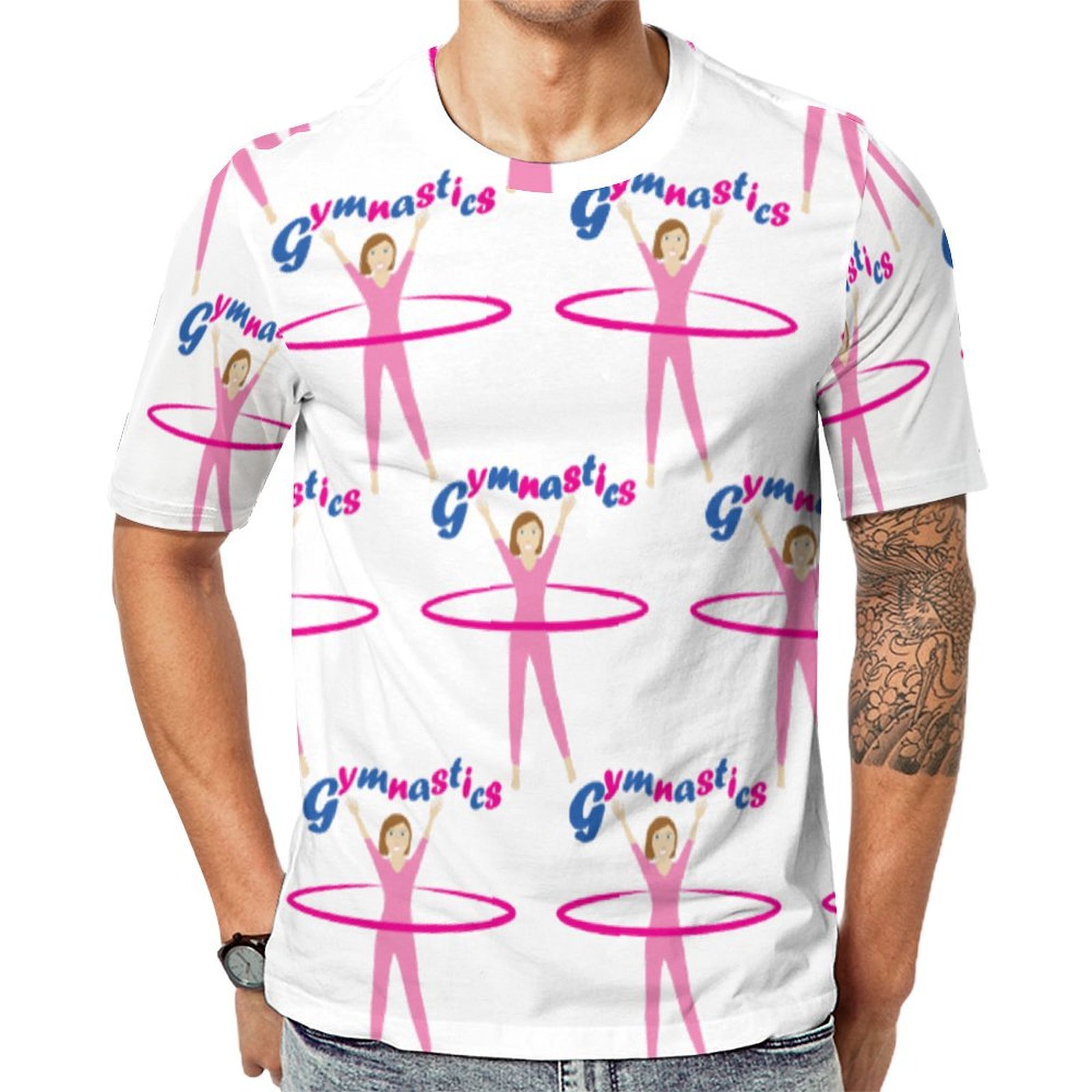 Fun Gymnastics Text Pink Hula Hoop Girl  Short Sleeve Print Unisex Tshirt Summer Casual Tees for Men and Women Coolcoshirts
