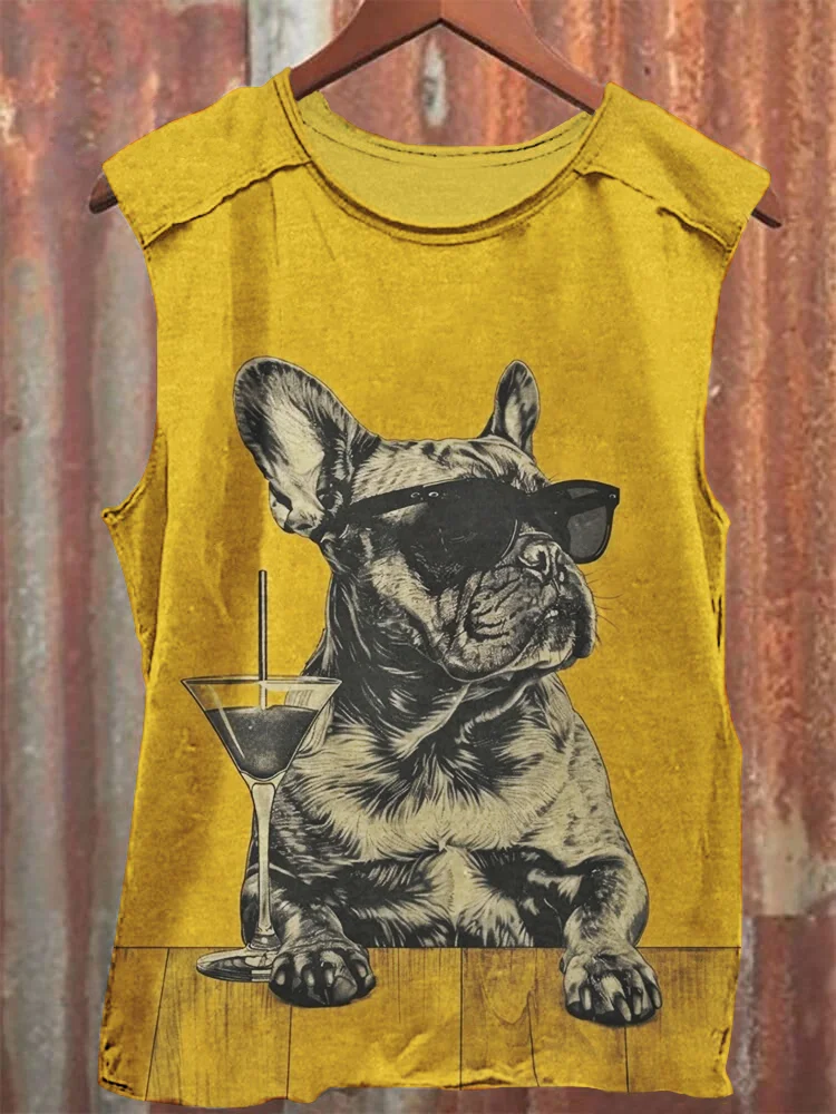 Men's Sunglasses Bulldog Drinking Art Print Tank Top