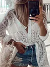 See-Through Lace Split-Joint Long Sleeved Shirt Cover-Ups Tops