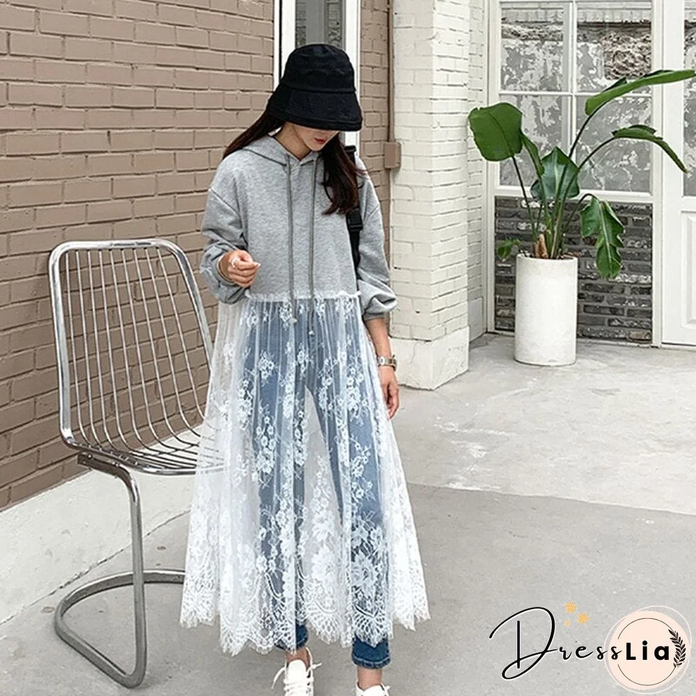 Lace Up Hollow Out Hoodies Dress Elegant Casual Fashion Streetwear Outgoing Dating Outwear Korean Style All-Match Hoodies Dress