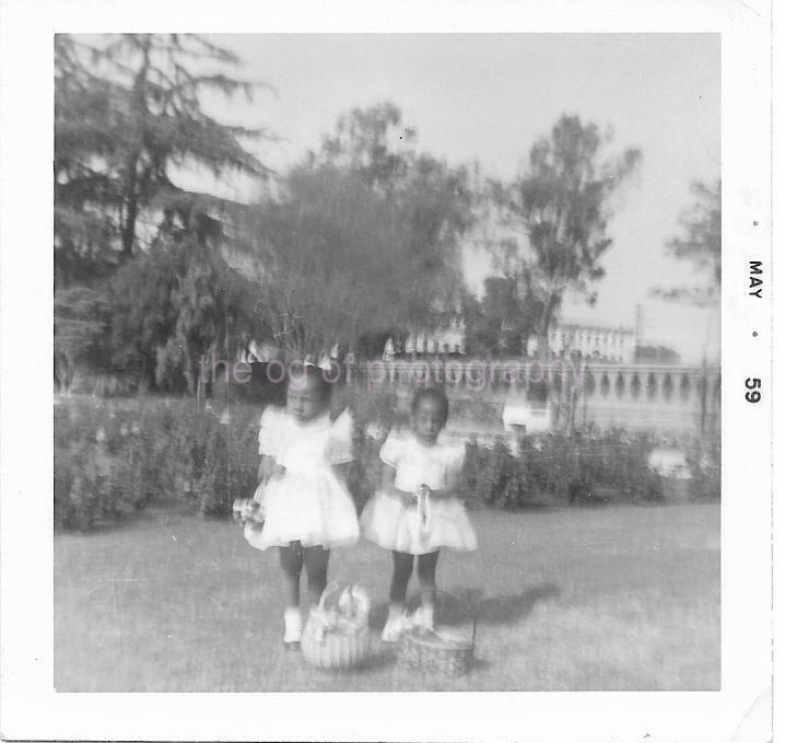 EASTER GIRLS A Bit Blurry FOUND Photo Poster painting bwSnapshot VINTAGE 07 25