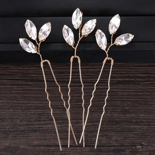 Metadun 3 Pcs/Lot Silver Color Rhinestone Hair Pins Women Hair Ornaments Hairpins Clips Sticks Bridal Headpiece For Wedding Hair Jewelry