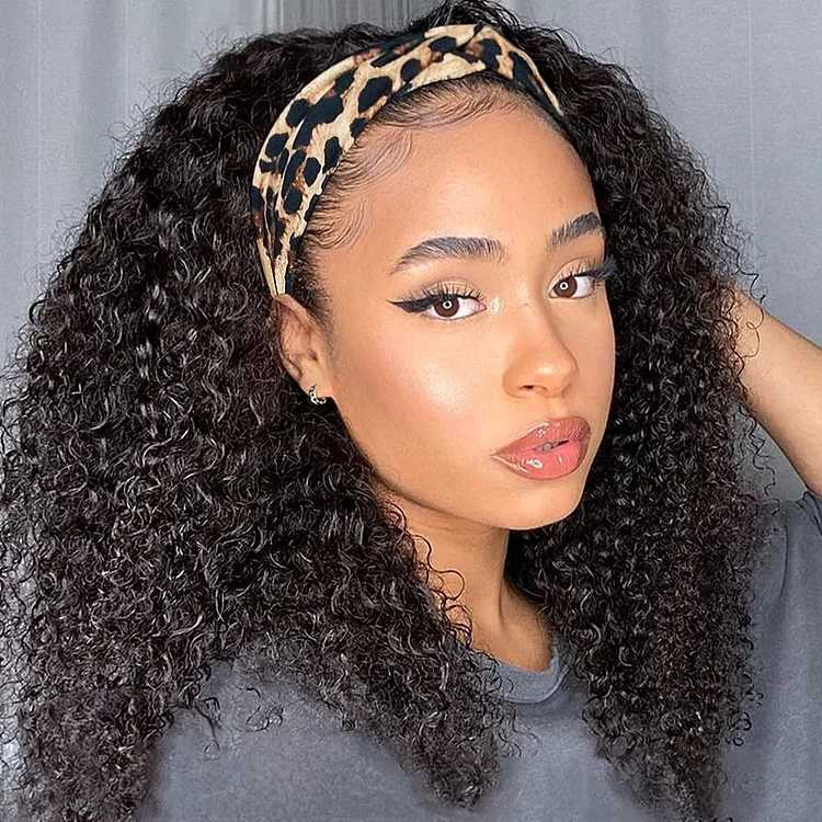 Headband Wig Curly Human Hair Wigs for Black Women Brazilian Kinky Curly Natural Human Hair-elleschic