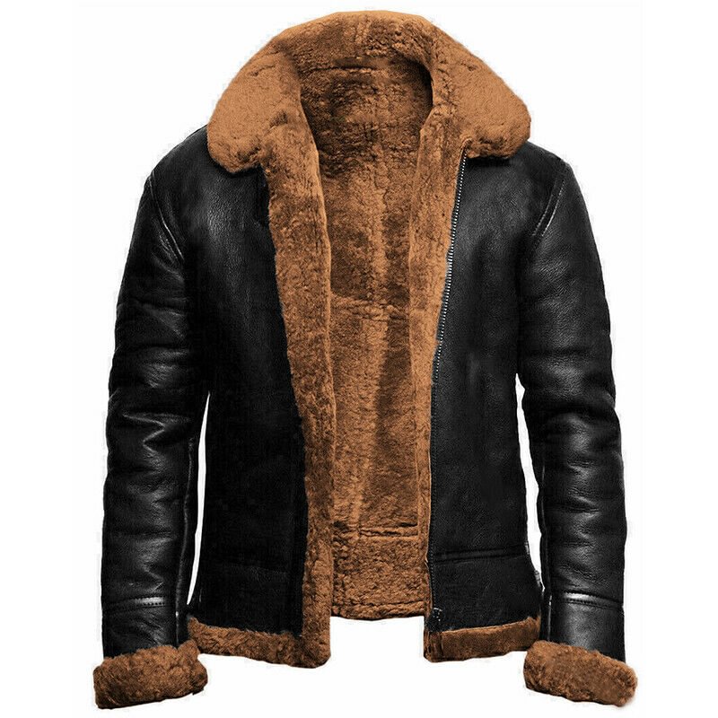 Mens PU Leather Biker Jacket RAF Winter Faux Fur Motorcycle Bomber Coats Outwear-Compassnice®