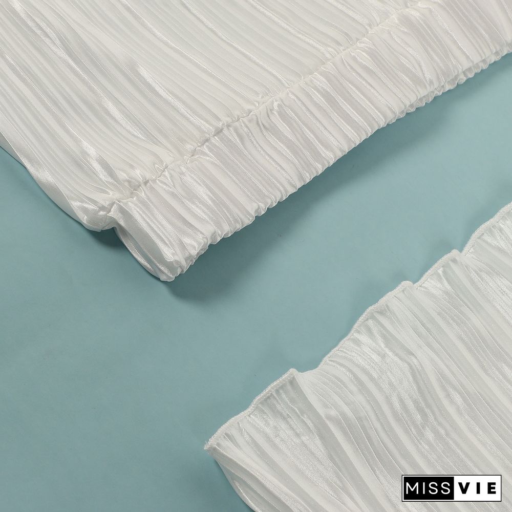 Pleated Loose Blouse Crop Top Wide Leg Pants Outfits